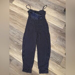 Zara Dark Blue Polkadot Open Back Jumpsuit